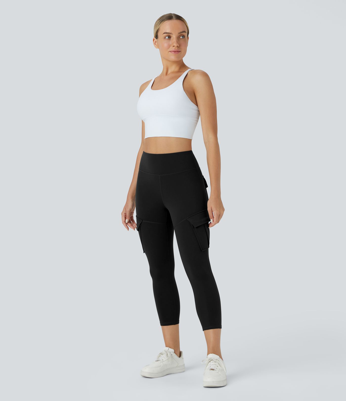 Leggings yoga capri bolsillo cargo tiro alto