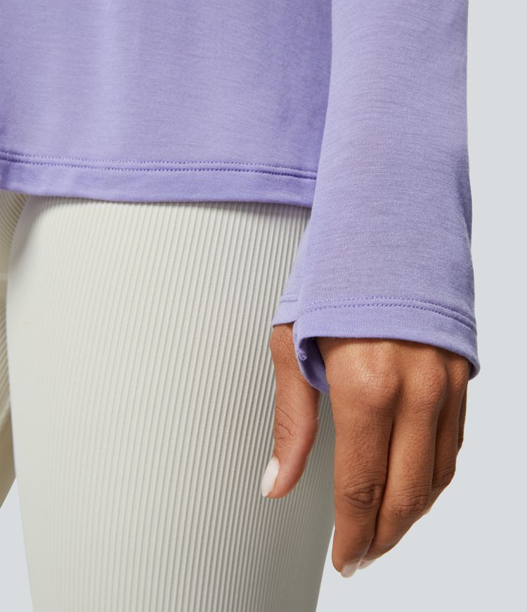 Round Neck Long Sleeve Cutout Split Tie Back Yoga Sports Top