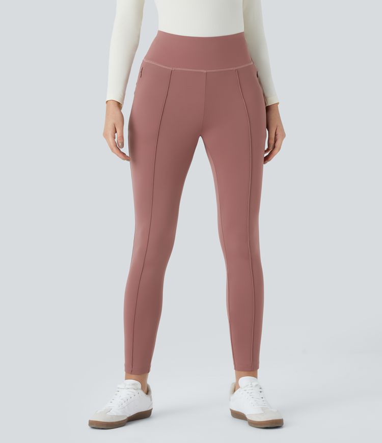 High Waisted Side Zipper Pocket Slim Ankle Length Casual Pants