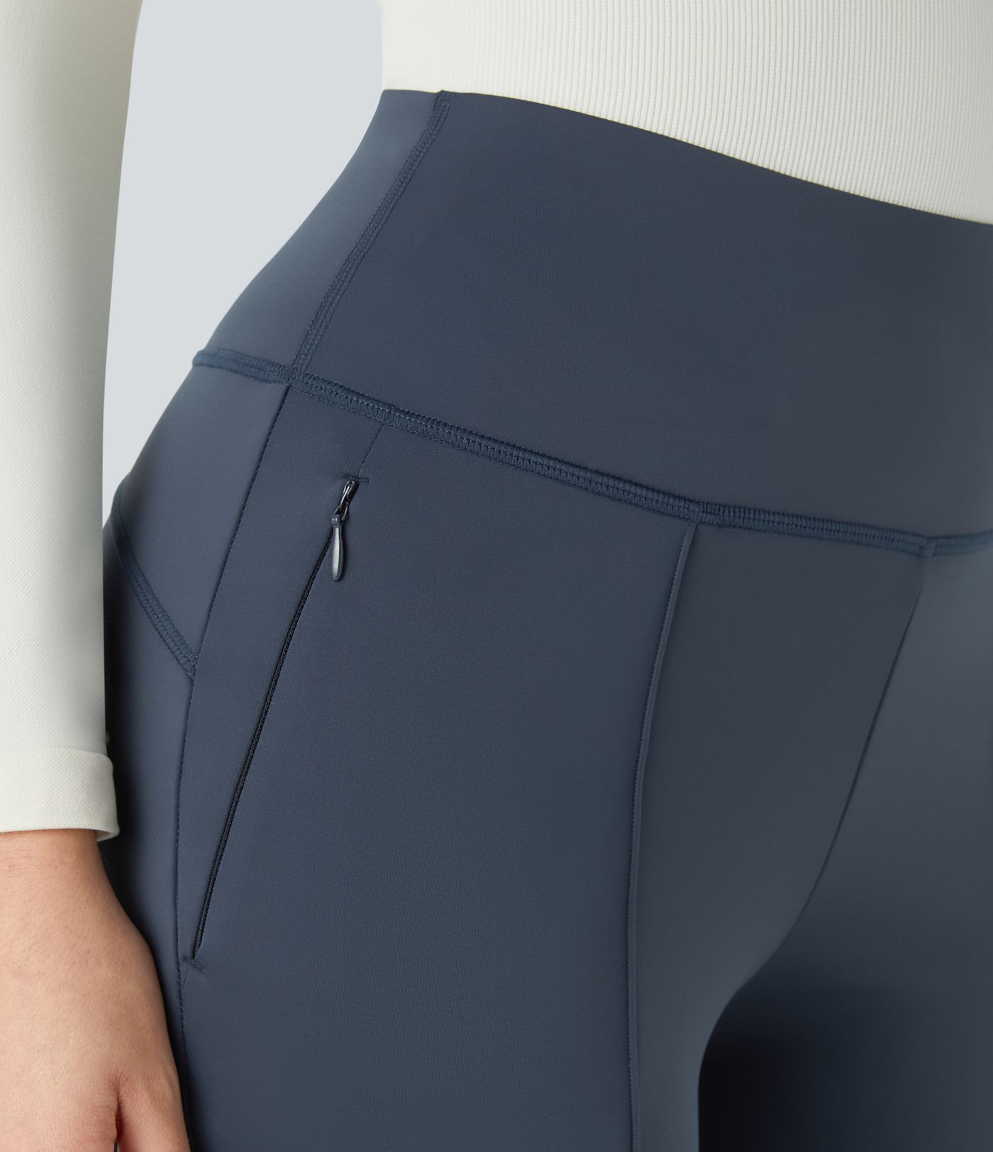 High Waisted Side Zipper Pocket Slim Ankle Length Casual Trousers