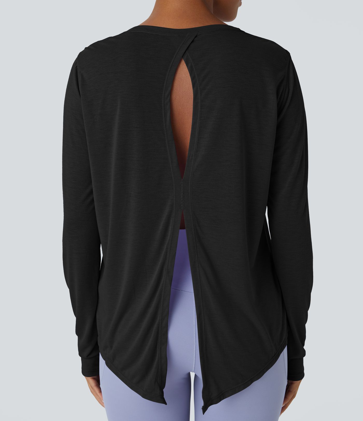 Top deportivo yoga cuello redondo manga larga abertura lazo espalda