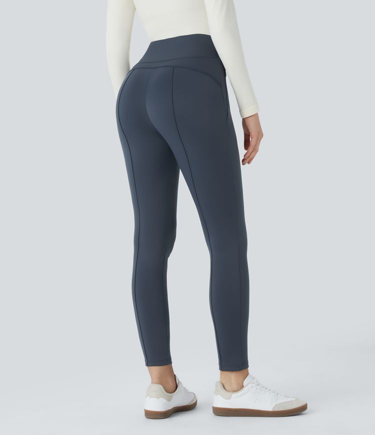 High Waisted Side Zipper Pocket Slim Ankle Length Casual Pants