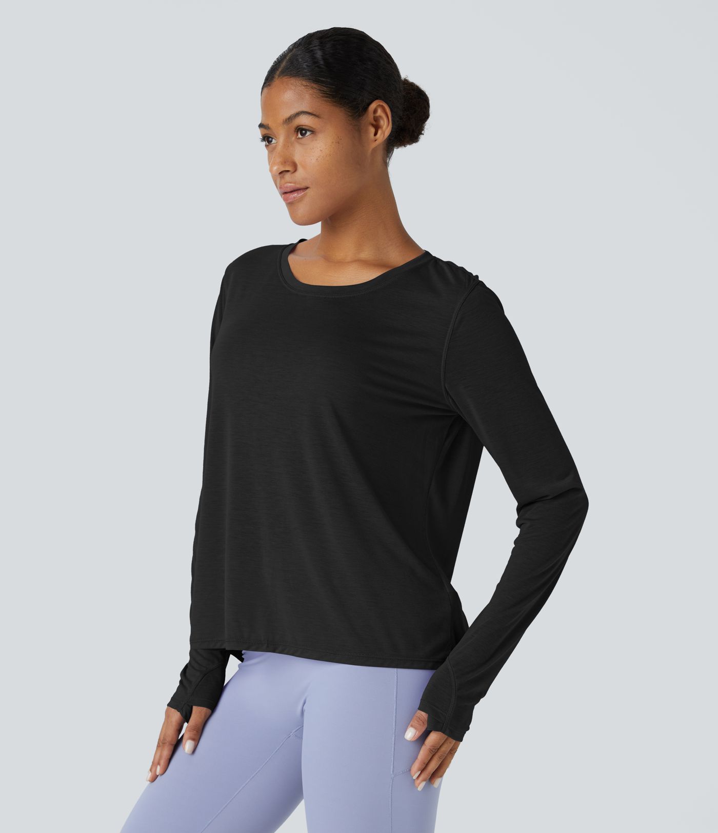 Top deportivo yoga cuello redondo manga larga abertura lazo espalda