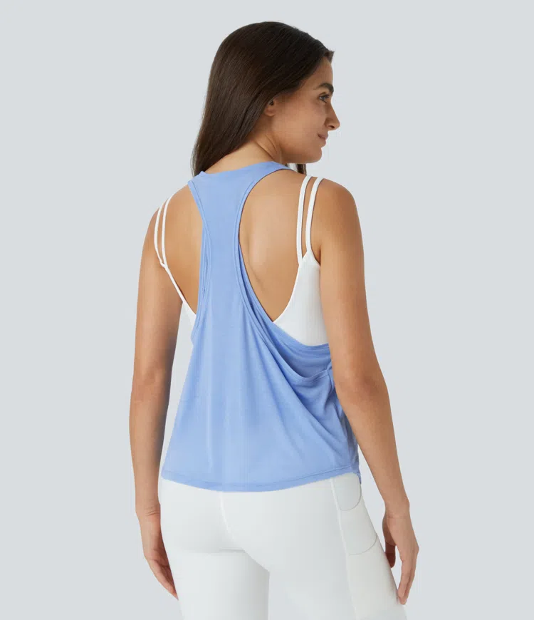 U Neck Draped Curved Hem Yoga Tank Top