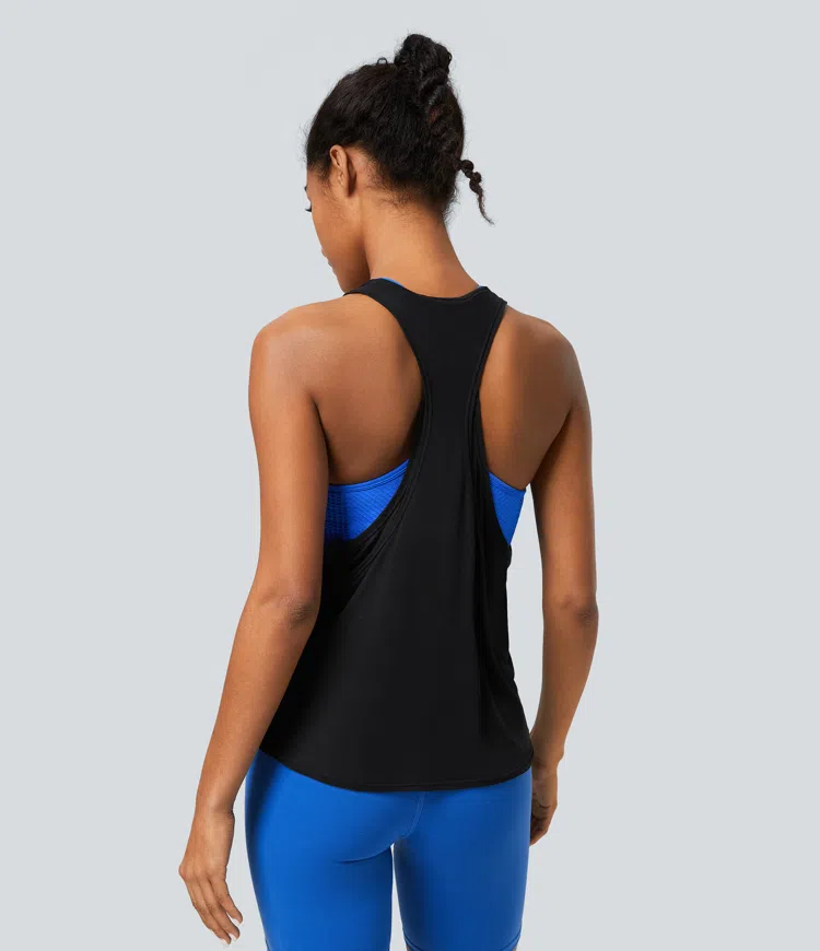 U Neck Draped Curved Hem Yoga Tank Top