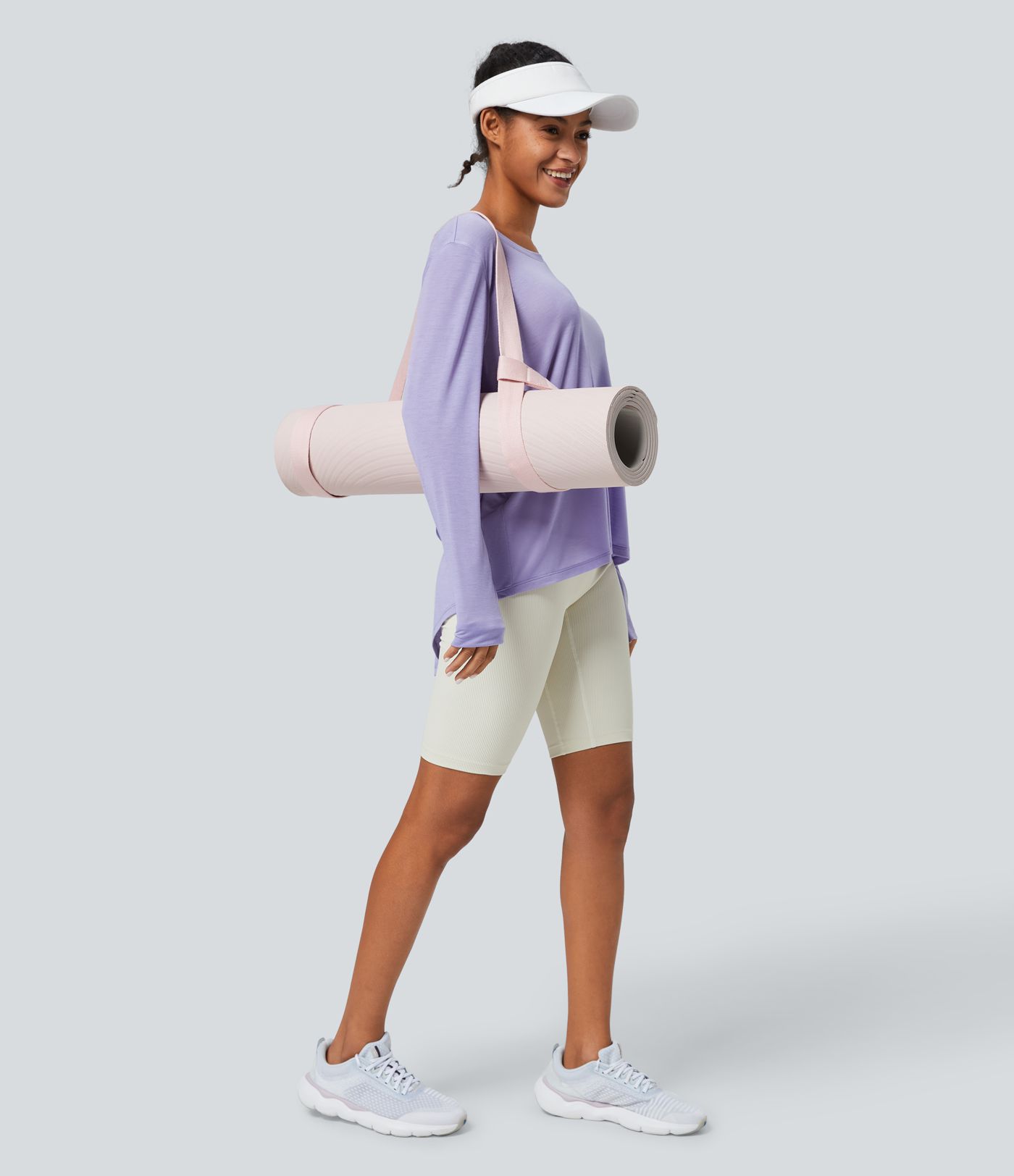 Round Neck Long Sleeve Cutout Split Tie Back Yoga Sports Top