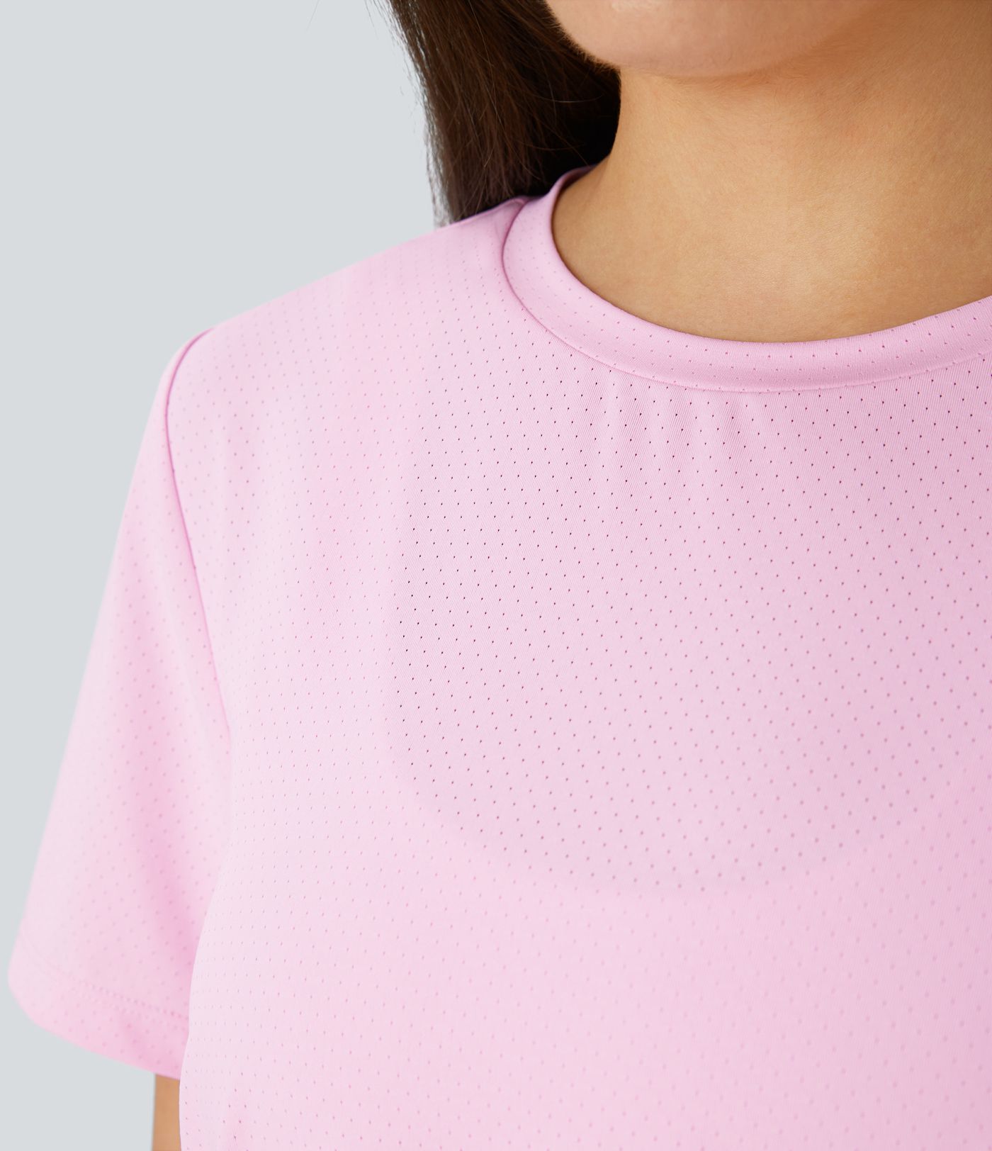 Round Neck Breathable Mesh Yoga Sports Top