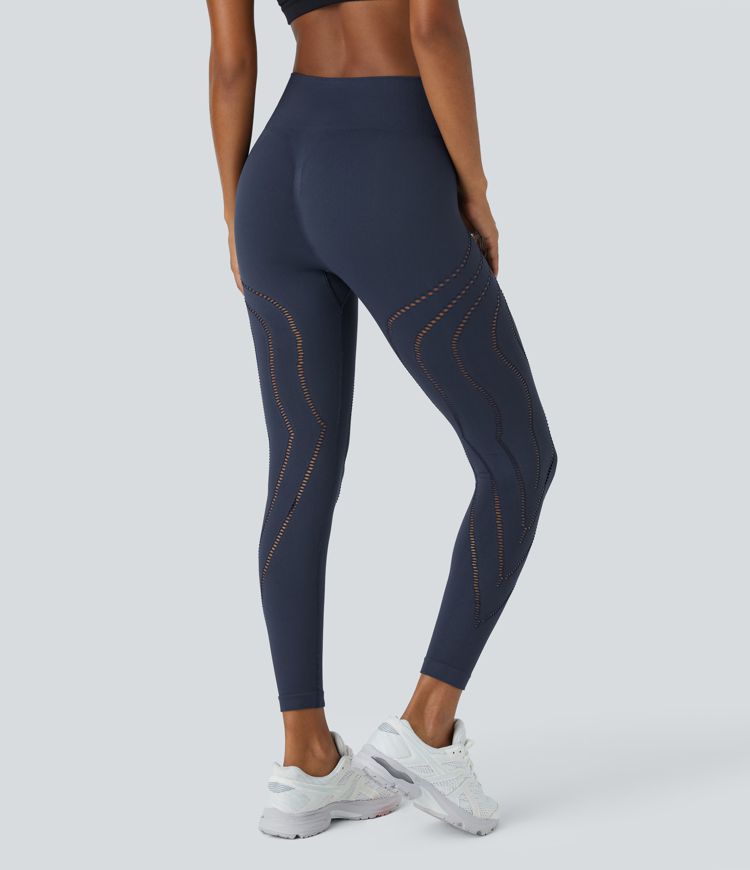 Fließende 7/8-Yoga-Leggings mit hohem Bund, nahtlosem Flow und Cut-Outs