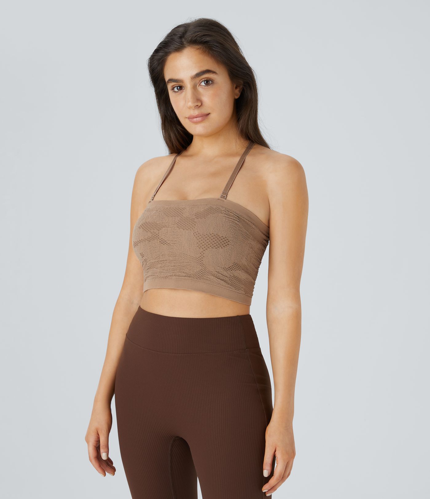 OneForm Seamless Flow Adjustable Removable Strap Jacquard Skinny Yoga Cami Top