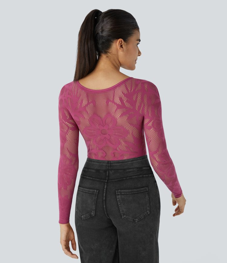 Seamless Flow Boat Neck Long Sleeve Cutout Casual Bodysuit