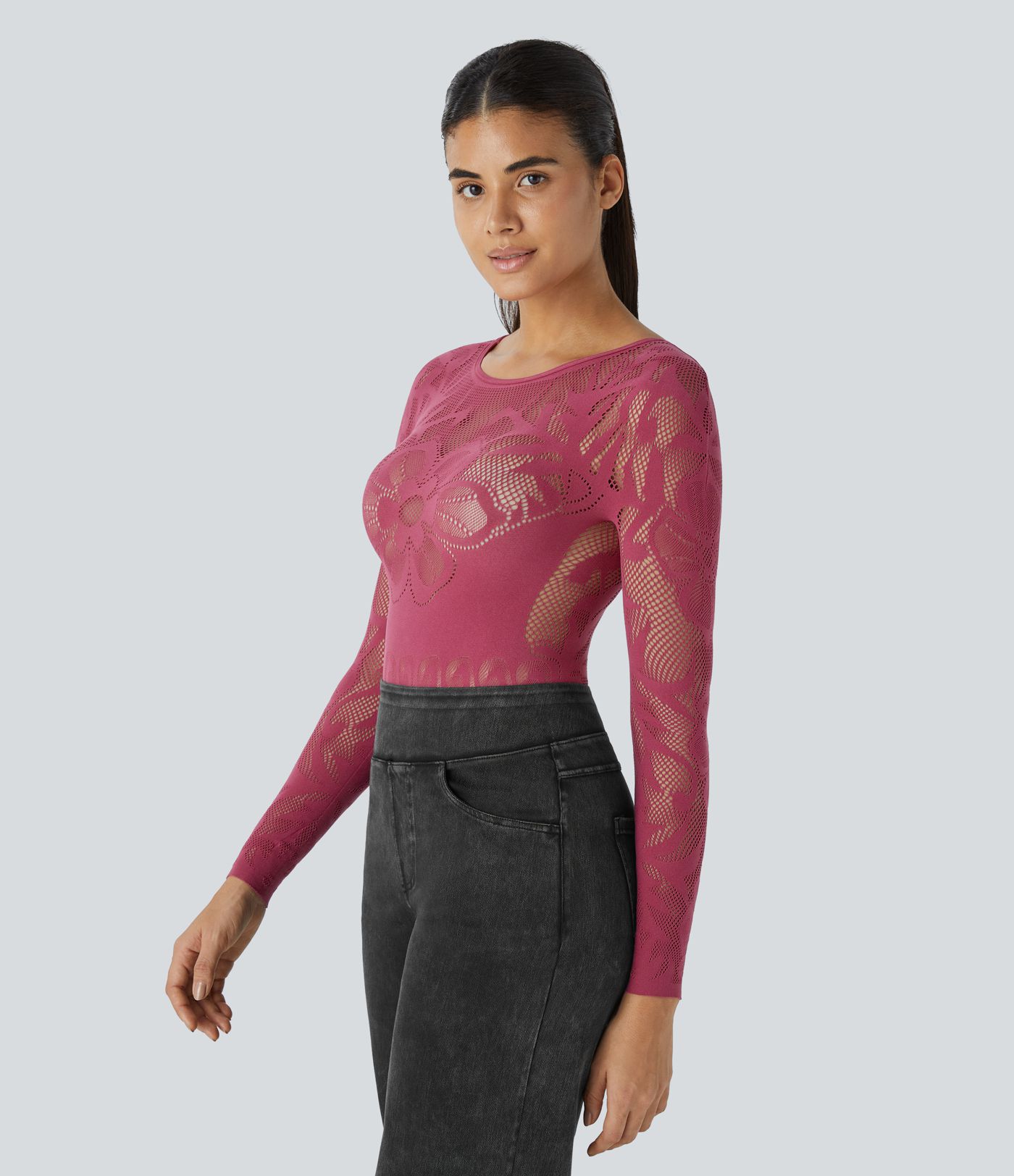 Seamless Flow Boat Neck Long Sleeve Cutout Casual Bodysuit