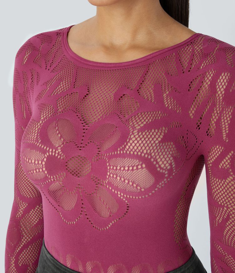 Seamless Flow Boat Neck Long Sleeve Cutout Casual Bodysuit