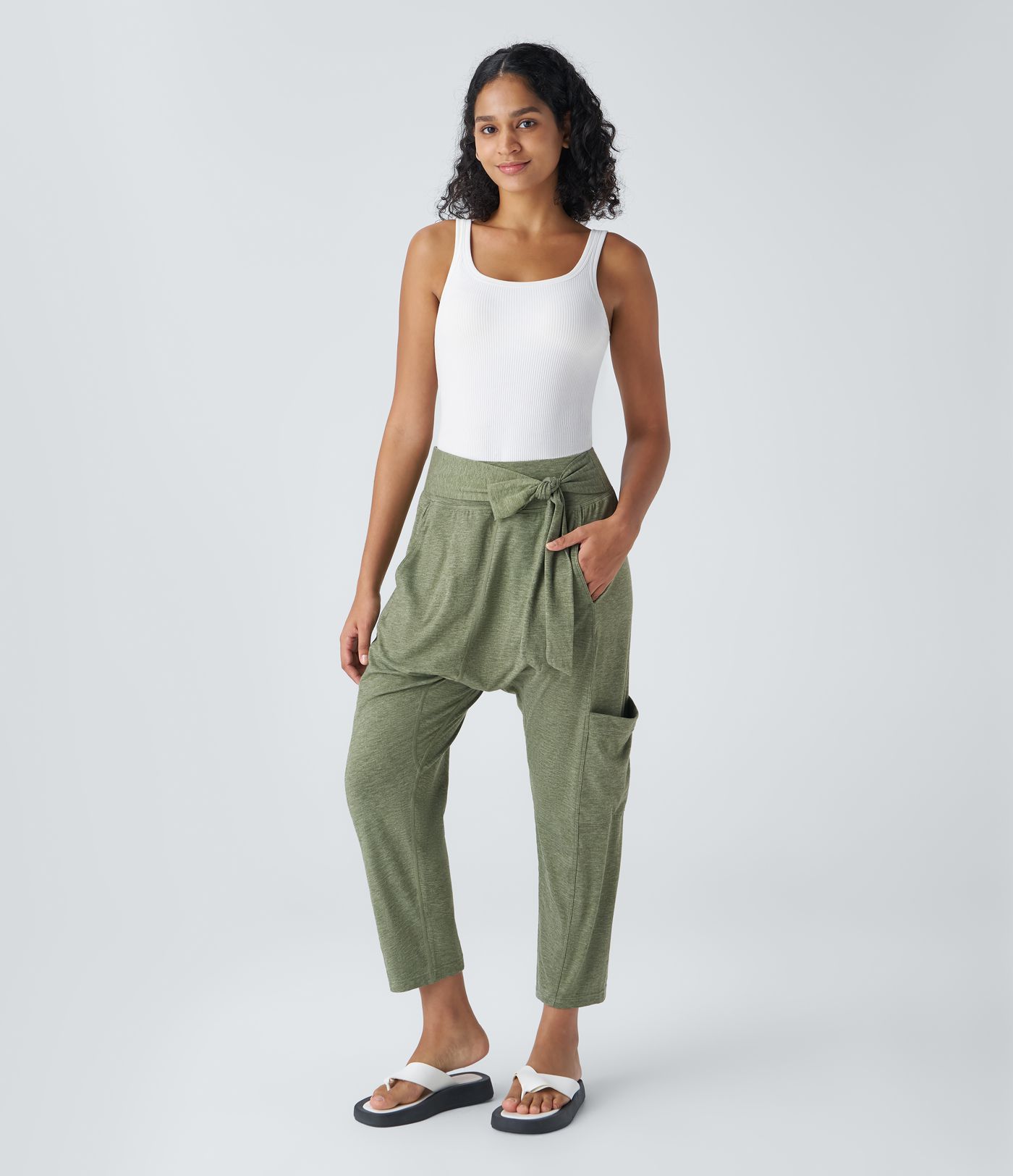 Pantalon Sarouel décontracté à Taille Moyenne avec Poches et Liens