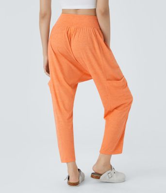 Mid Rise Tie Pockets Casual Harem Pants