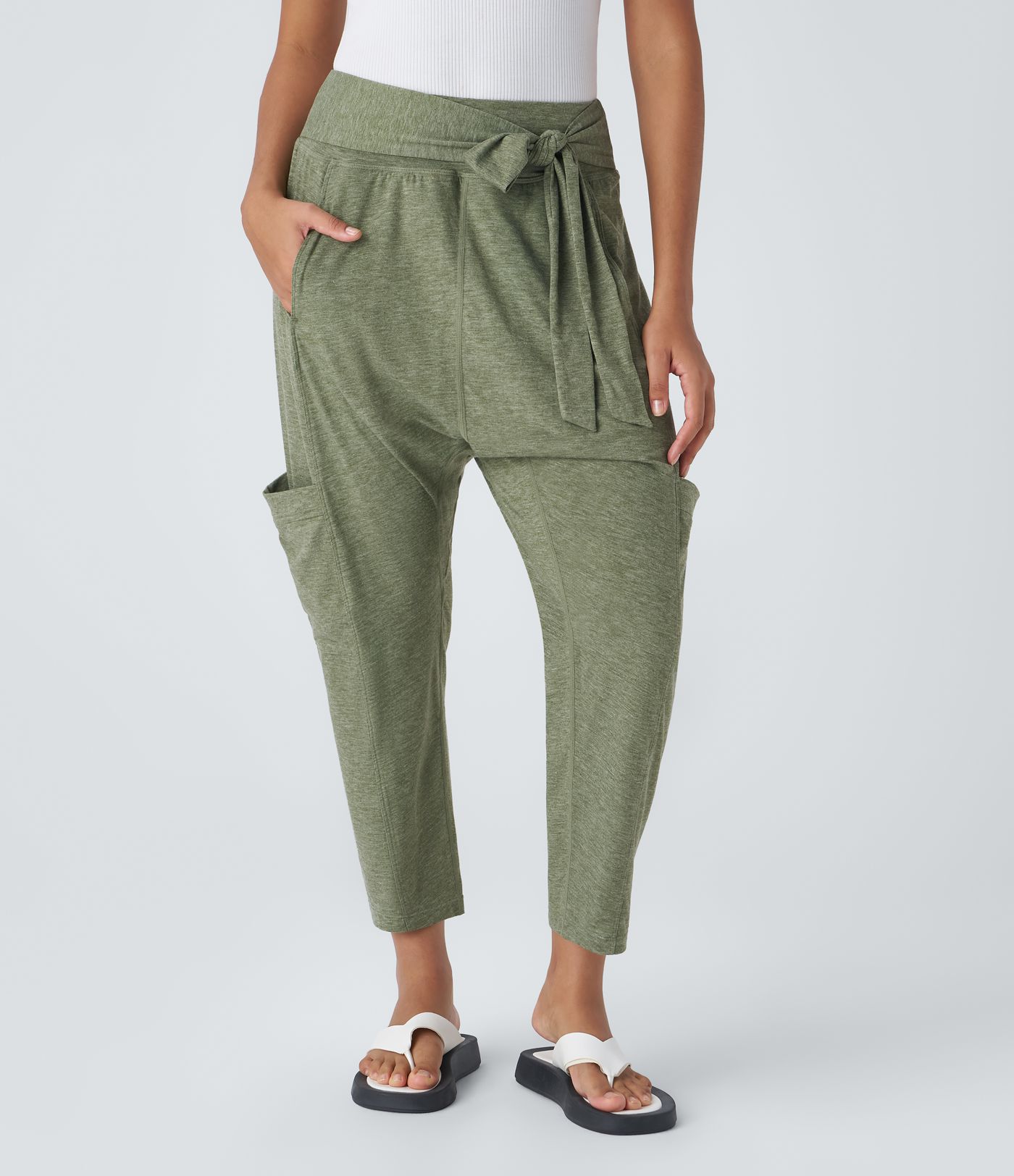 Pantalon Sarouel décontracté à Taille Moyenne avec Poches et Liens