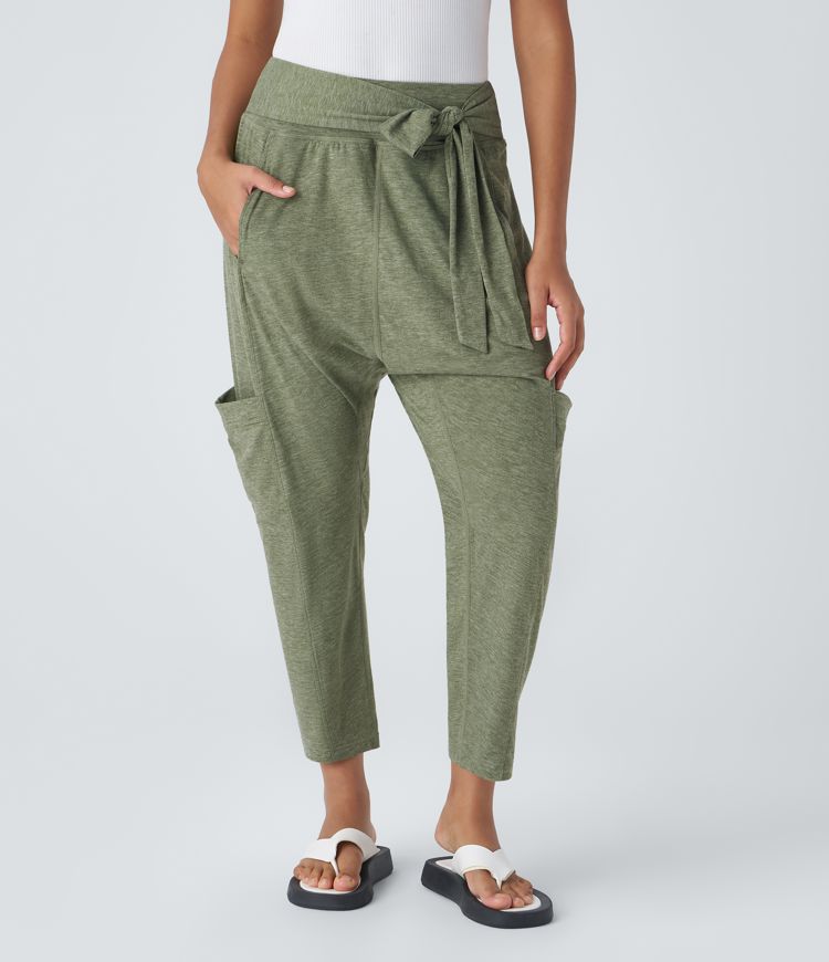 Pantalon Sarouel décontracté à Taille Moyenne avec Poches et Liens