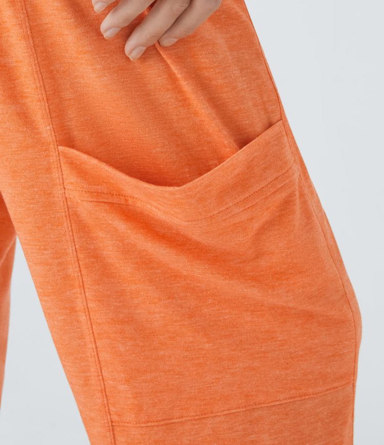 Mid Rise Tie Pockets Casual Harem Pants