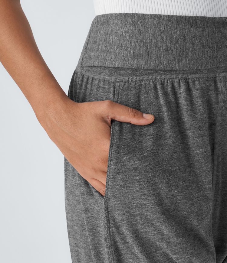 Pantalon Harem Casuak à Taille Mi-Haute avec Liens sur le Côté et Multiples Poches