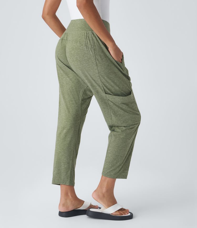 Pantalon Sarouel décontracté à Taille Moyenne avec Poches et Liens