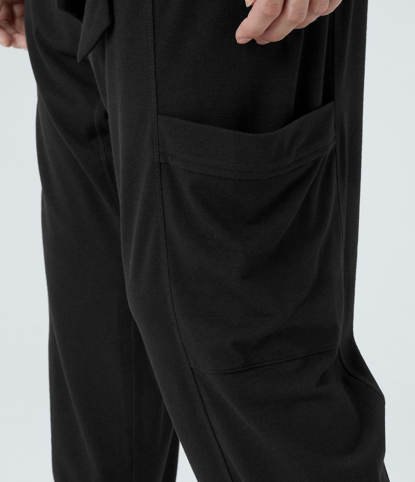 Mid Rise Tie Pockets Casual Harem Pants