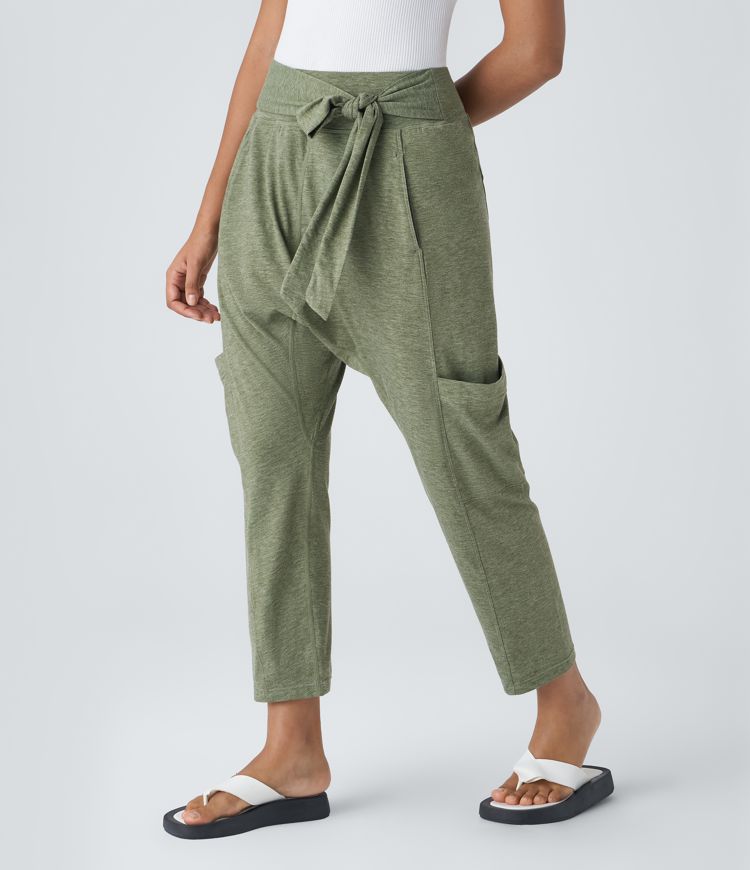 Pantalon Sarouel décontracté à Taille Moyenne avec Poches et Liens