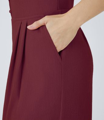 Mono pierna ancha bolsillo lateral botón cuello V tirante doble