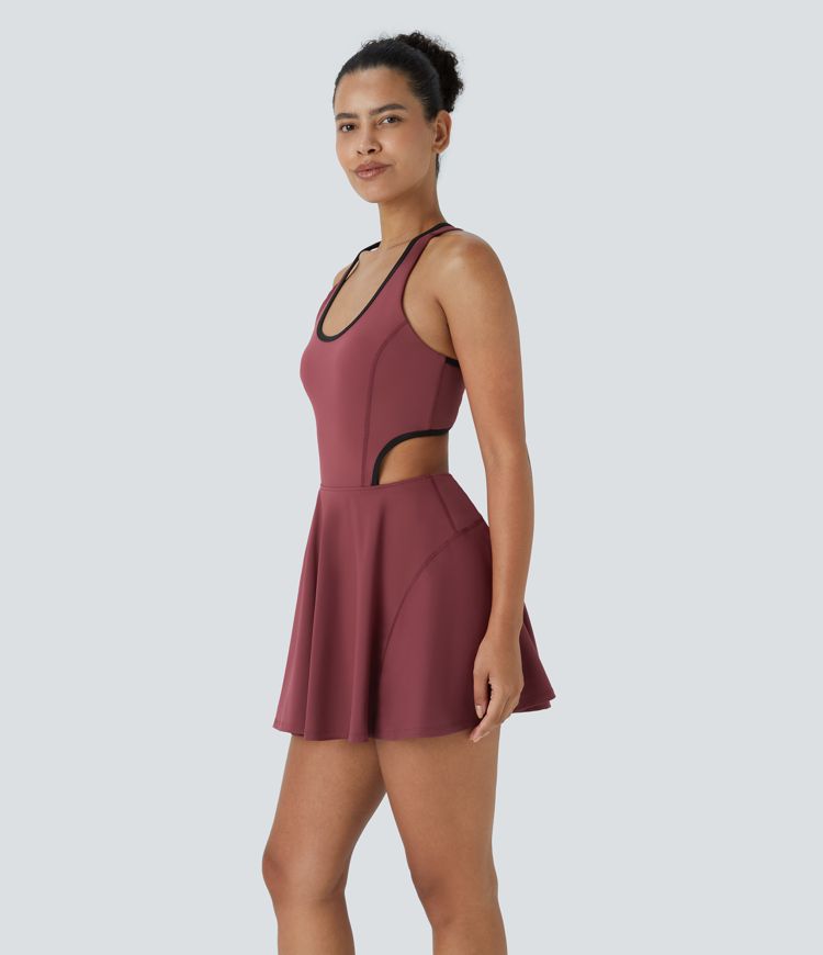 Softlyzero™ Airy Robe Tennis Mini Sport sans Dos avec Croisillons Découpés et Poches au Toucher Frais