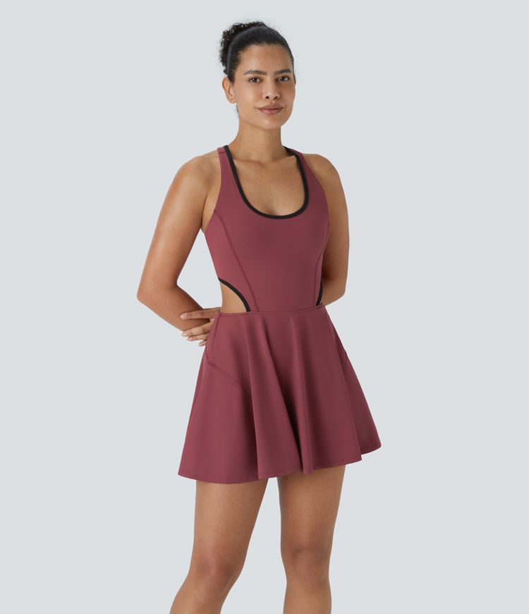 Softlyzero™ Airy Robe Tennis Mini Sport sans Dos avec Croisillons Découpés et Poches au Toucher Frais