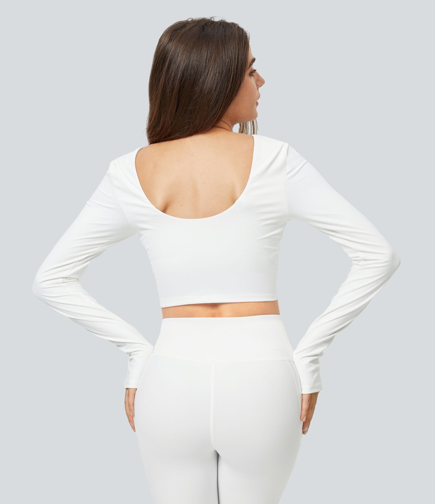 Padded V-neck and thumb hole-free cropped yoga sports top