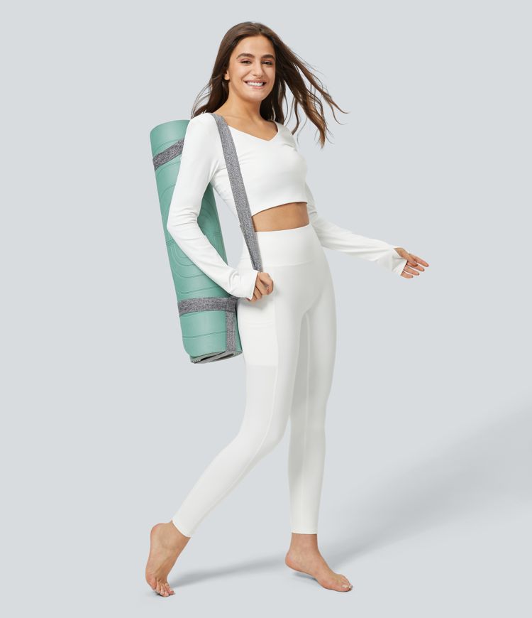 Padded V-neck and thumb hole-free cropped yoga sports top