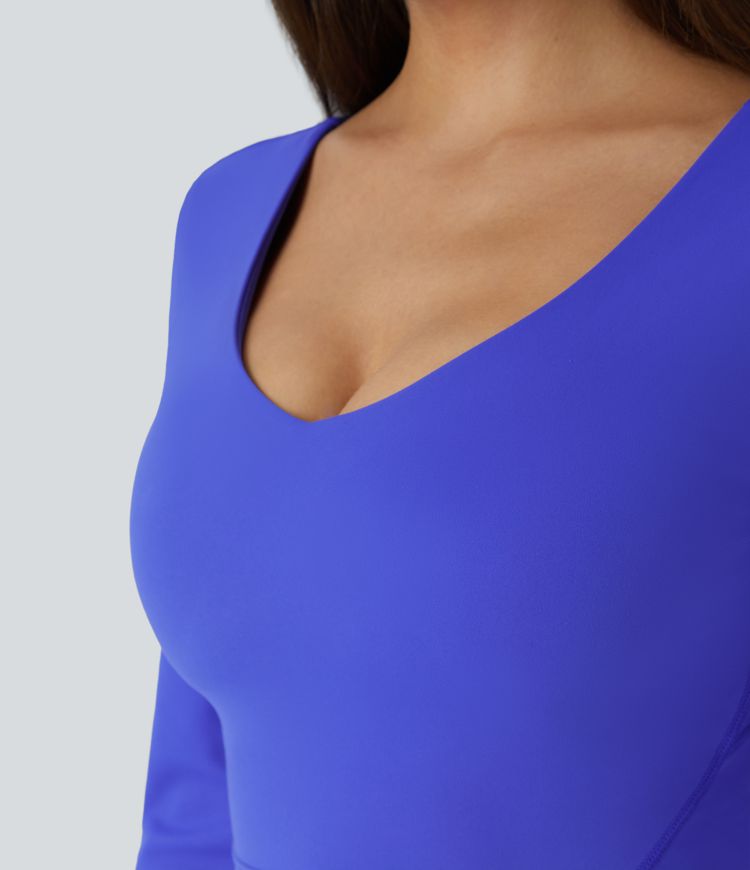 Padded V Neck Thumb Hole Cropped Yoga Sports Top