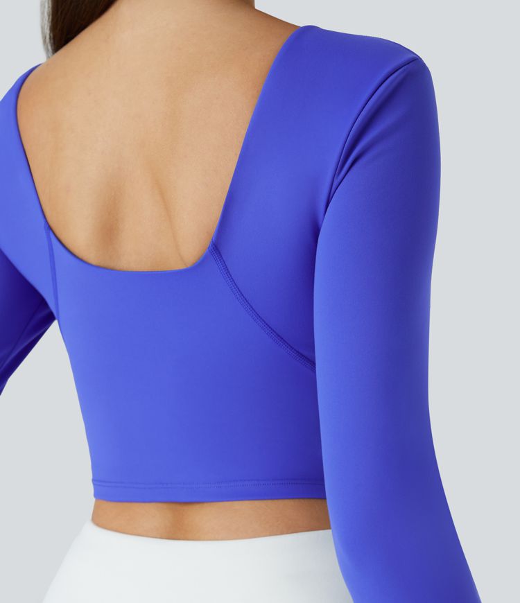 Padded V Neck Thumb Hole Cropped Yoga Sports Top