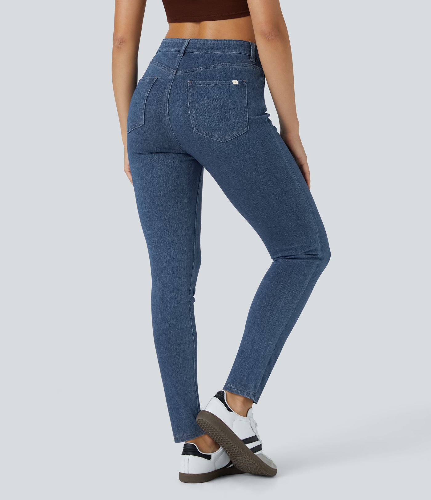 Halara Flex™ Jean Slim Taille Haute avec Bouton Fermeture Éclair Tricot Extensible Multipoches