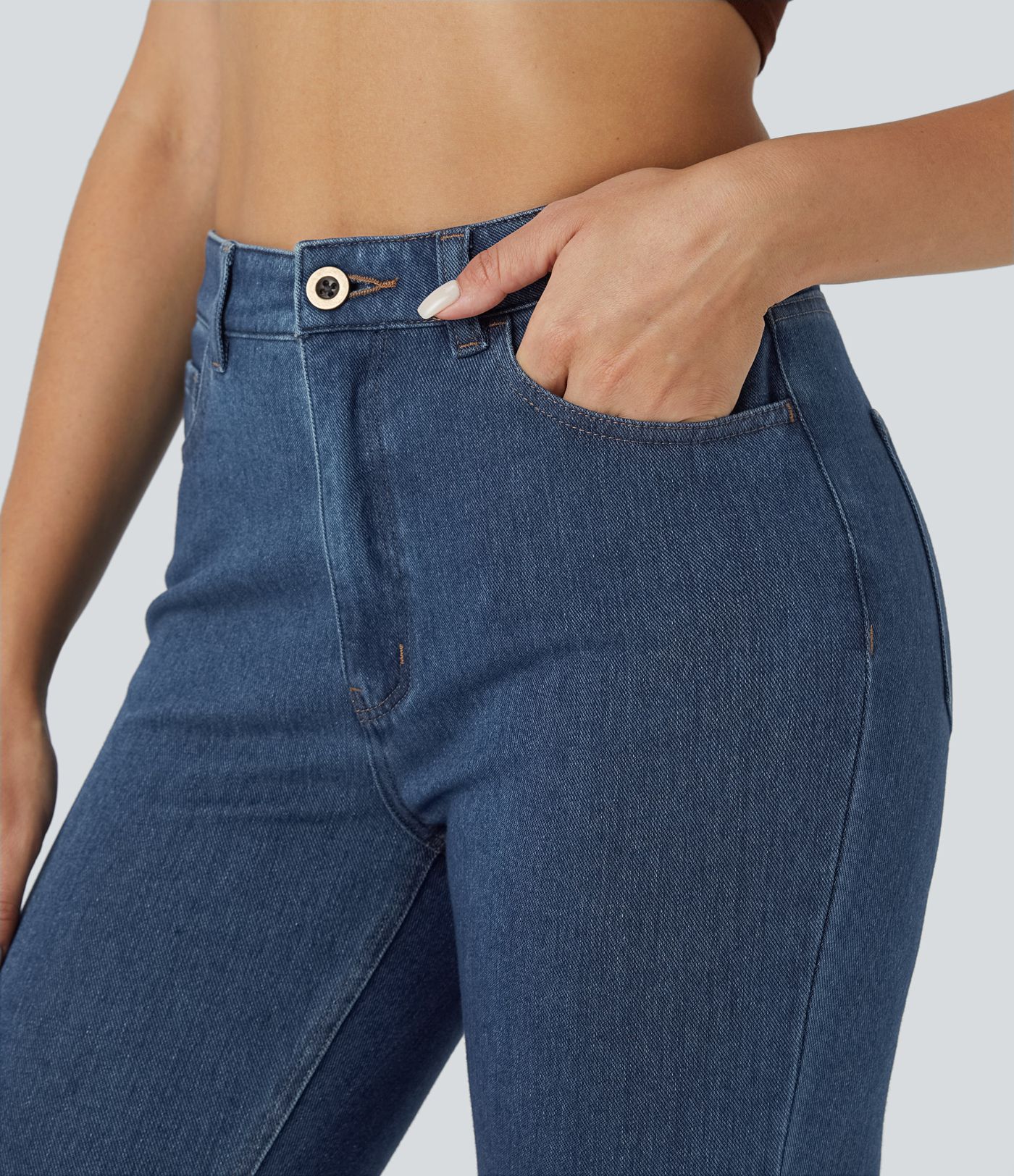 Halara Flex™ Jean Slim Taille Haute avec Bouton Fermeture Éclair Tricot Extensible Multipoches