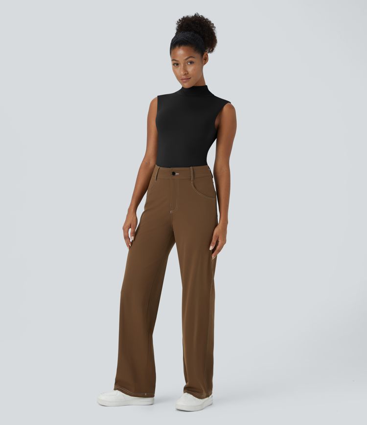 Stand Collar Sleeveless Plain Casual Bodysuit