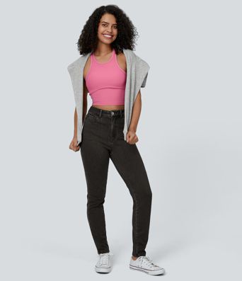 Halara Flex™ High Waisted Zipper Pockets Casual Jeans