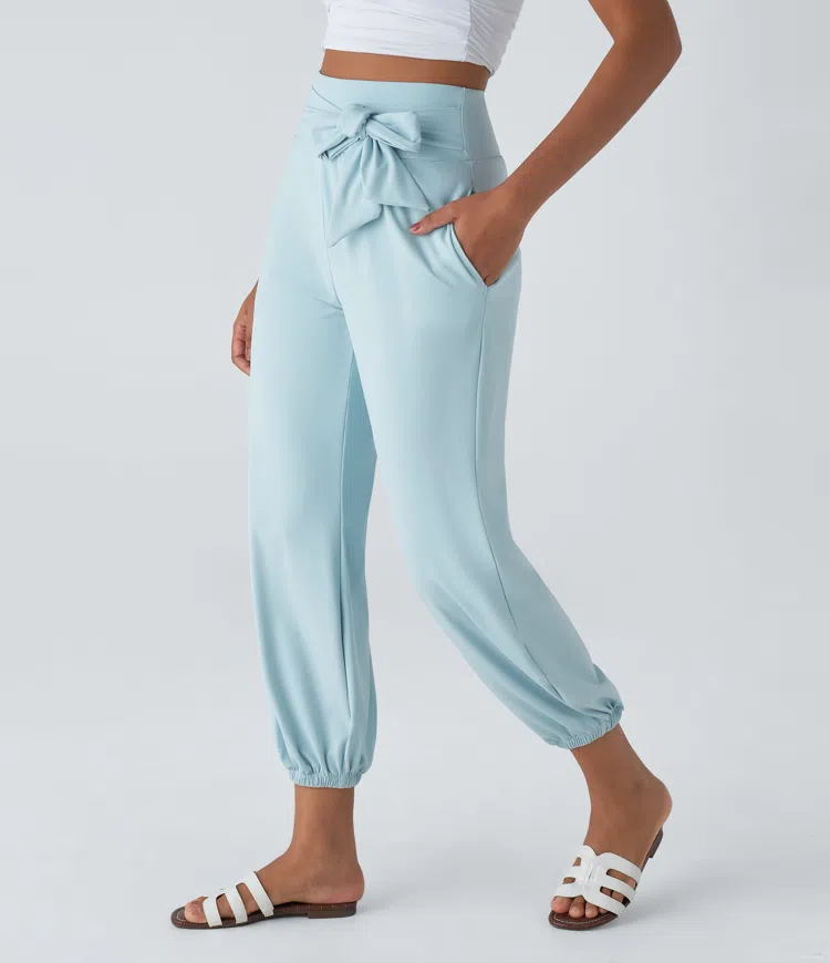 High Waisted Tie Pocket Casual Joggers