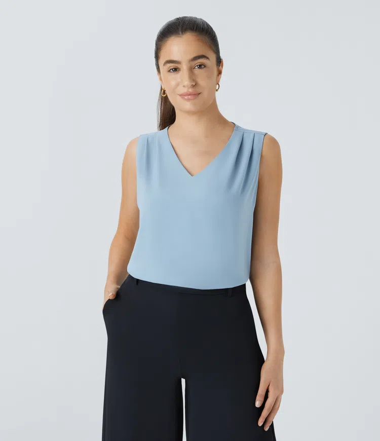 V Neck Sleeveless Work Blouse