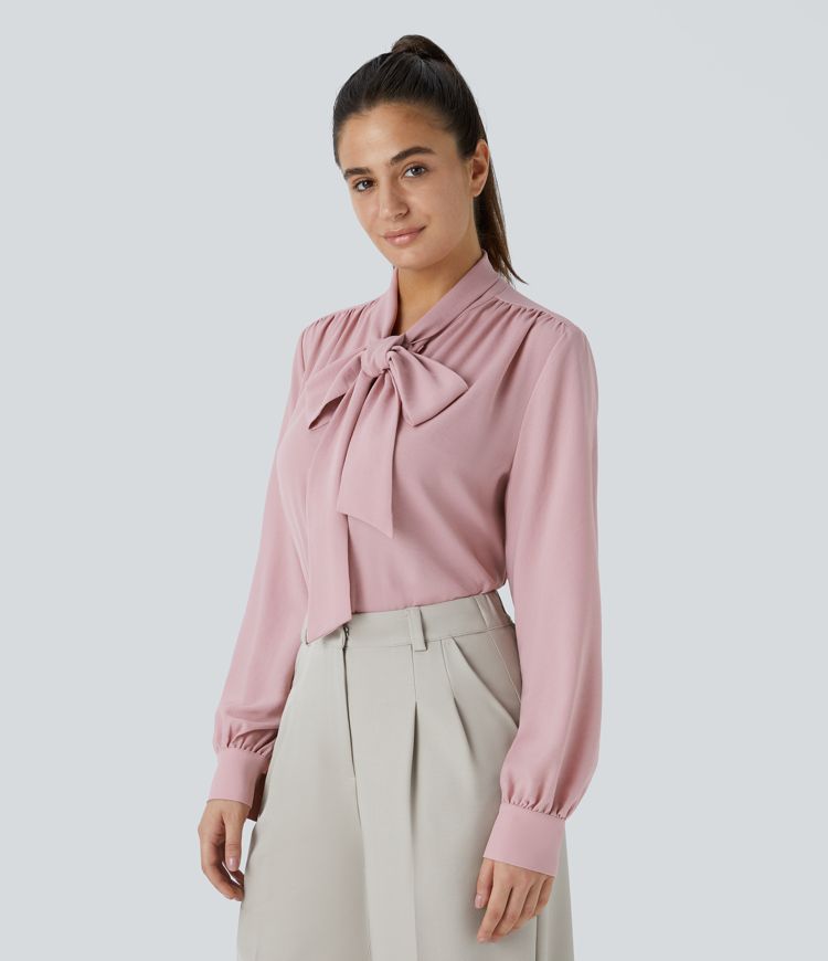 Tie Neck Long Sleeve Work Blouse