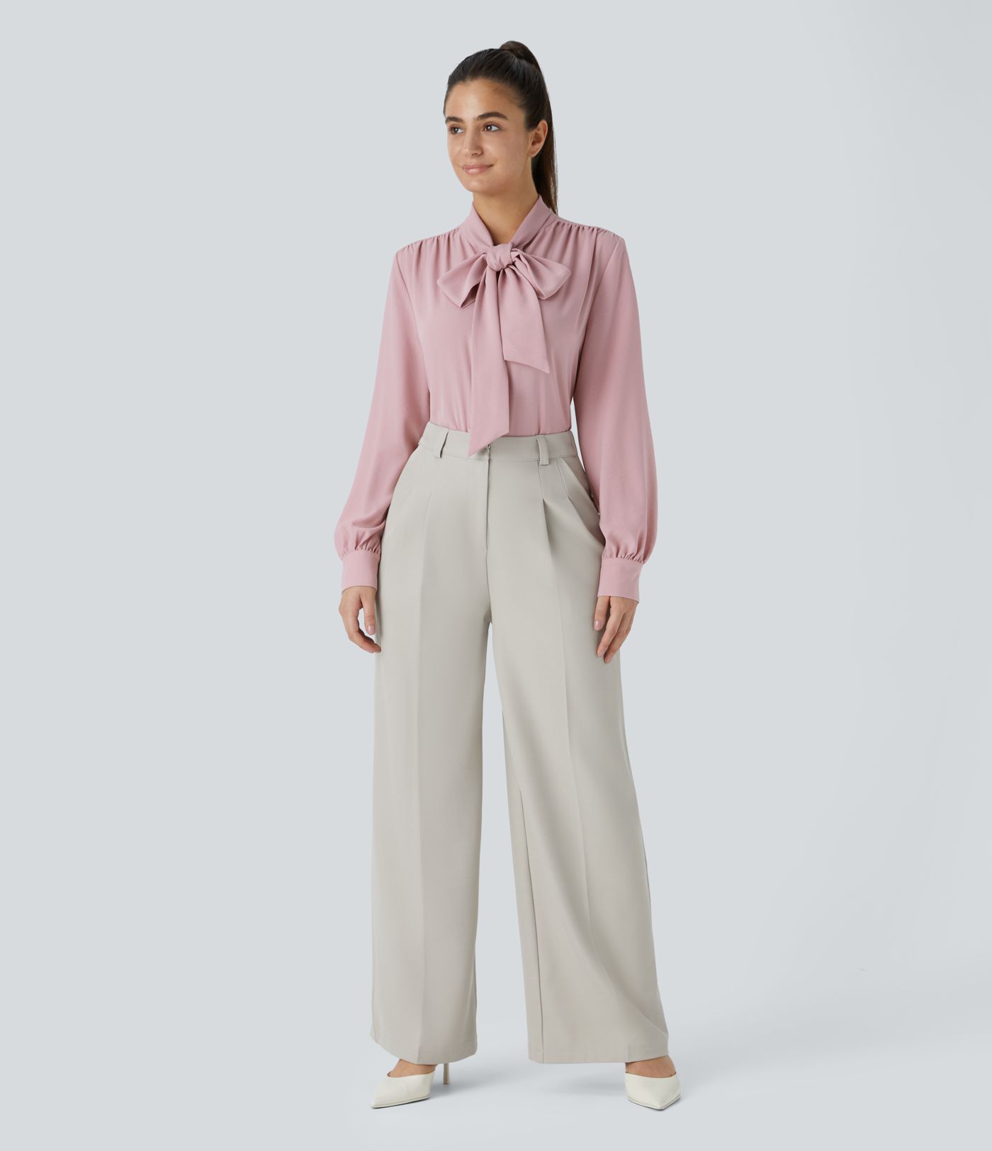 Tie Neck Long Sleeve Work Blouse