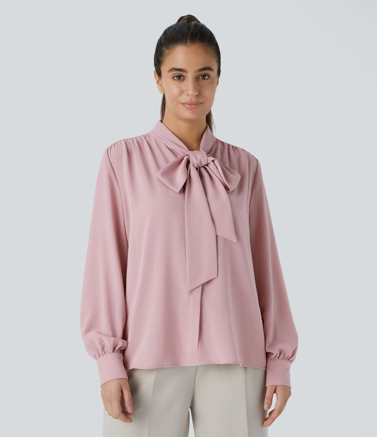Tie Neck Long Sleeve Work Blouse