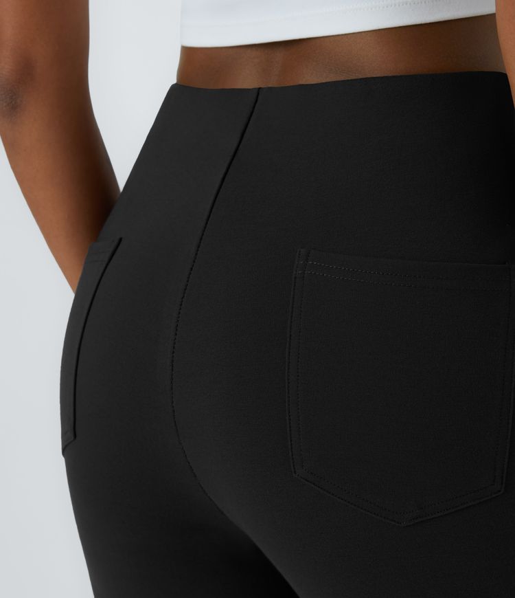 V-shaped high-waisted decorative button back pocket slightly flared slim work pants