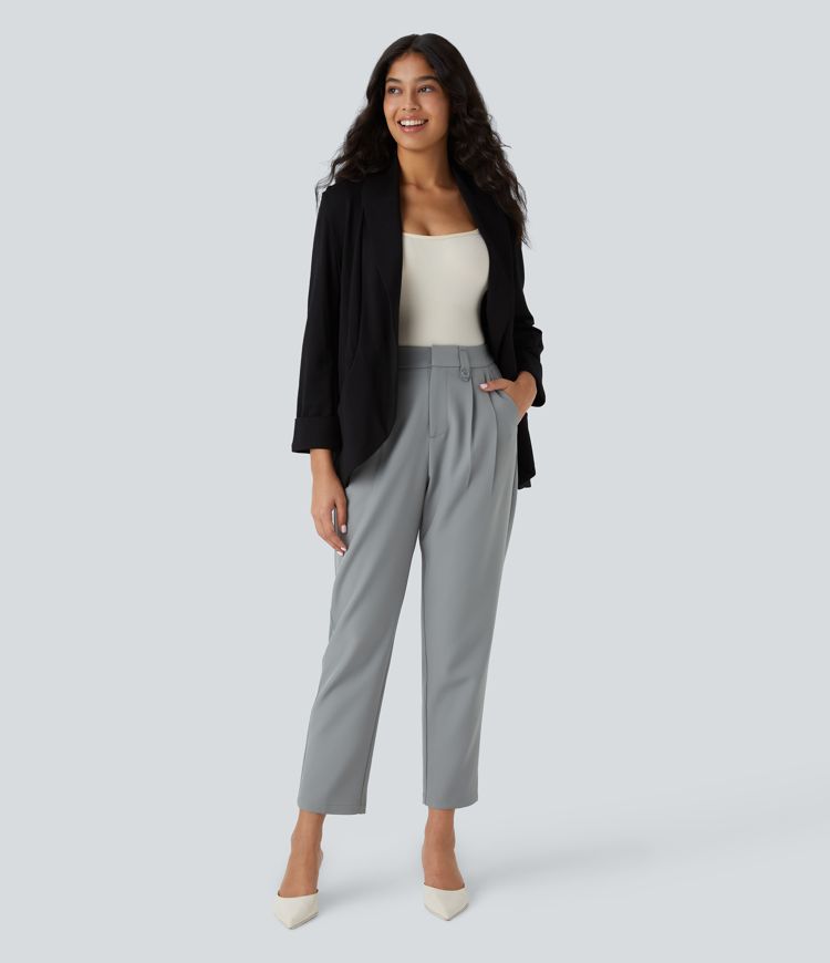 High Waisted Decorative Pocket Work Tapered Pants