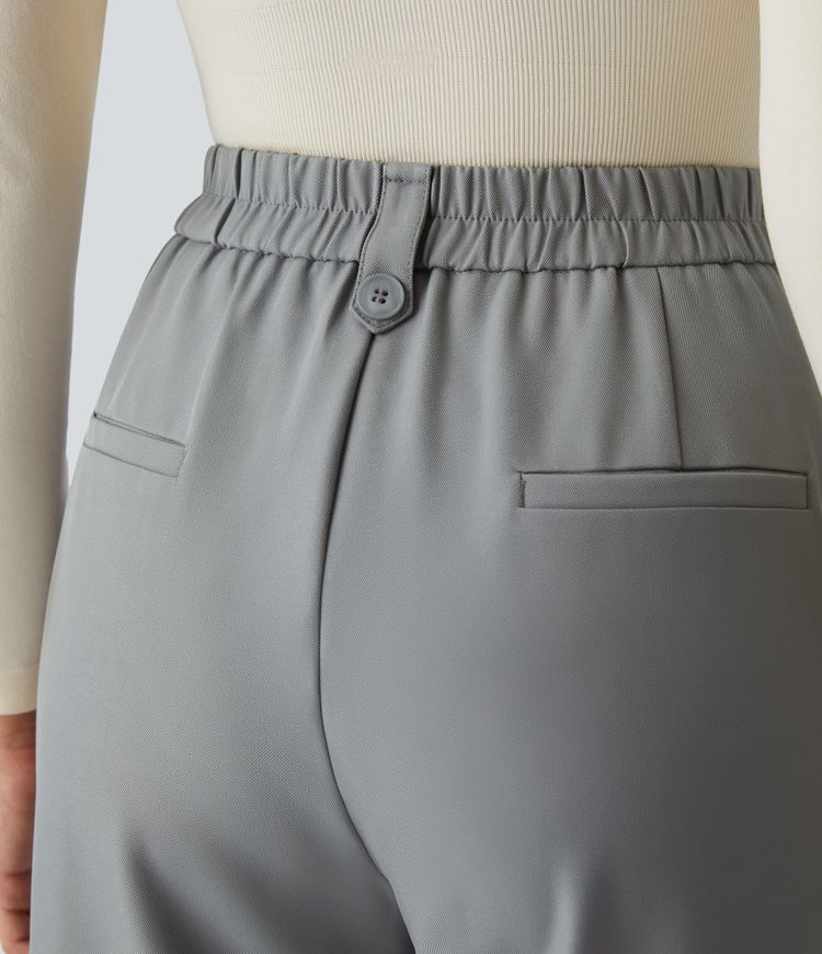 High Waisted Decorative Pocket Work Tapered Pants