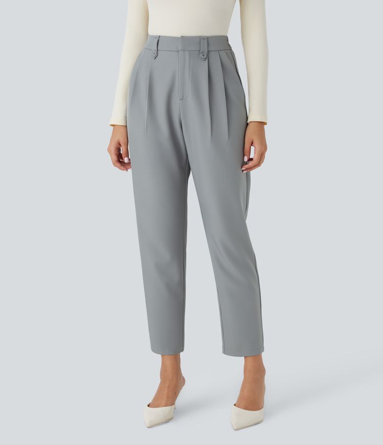 High Waisted Decorative Pocket Work Tapered Pants