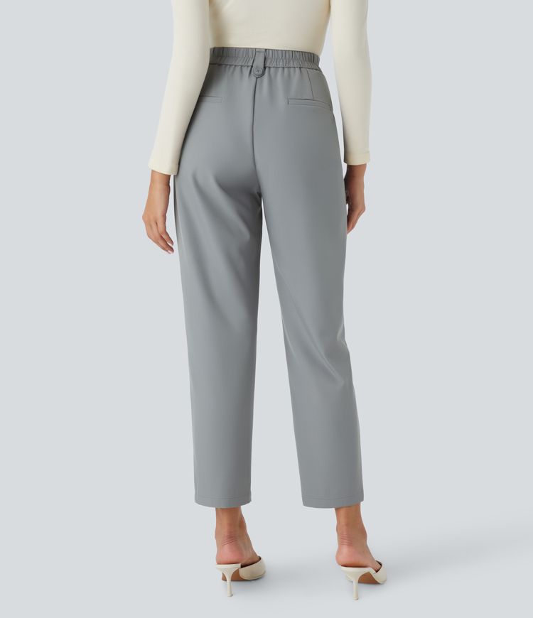 High Waisted Decorative Pocket Work Tapered Pants