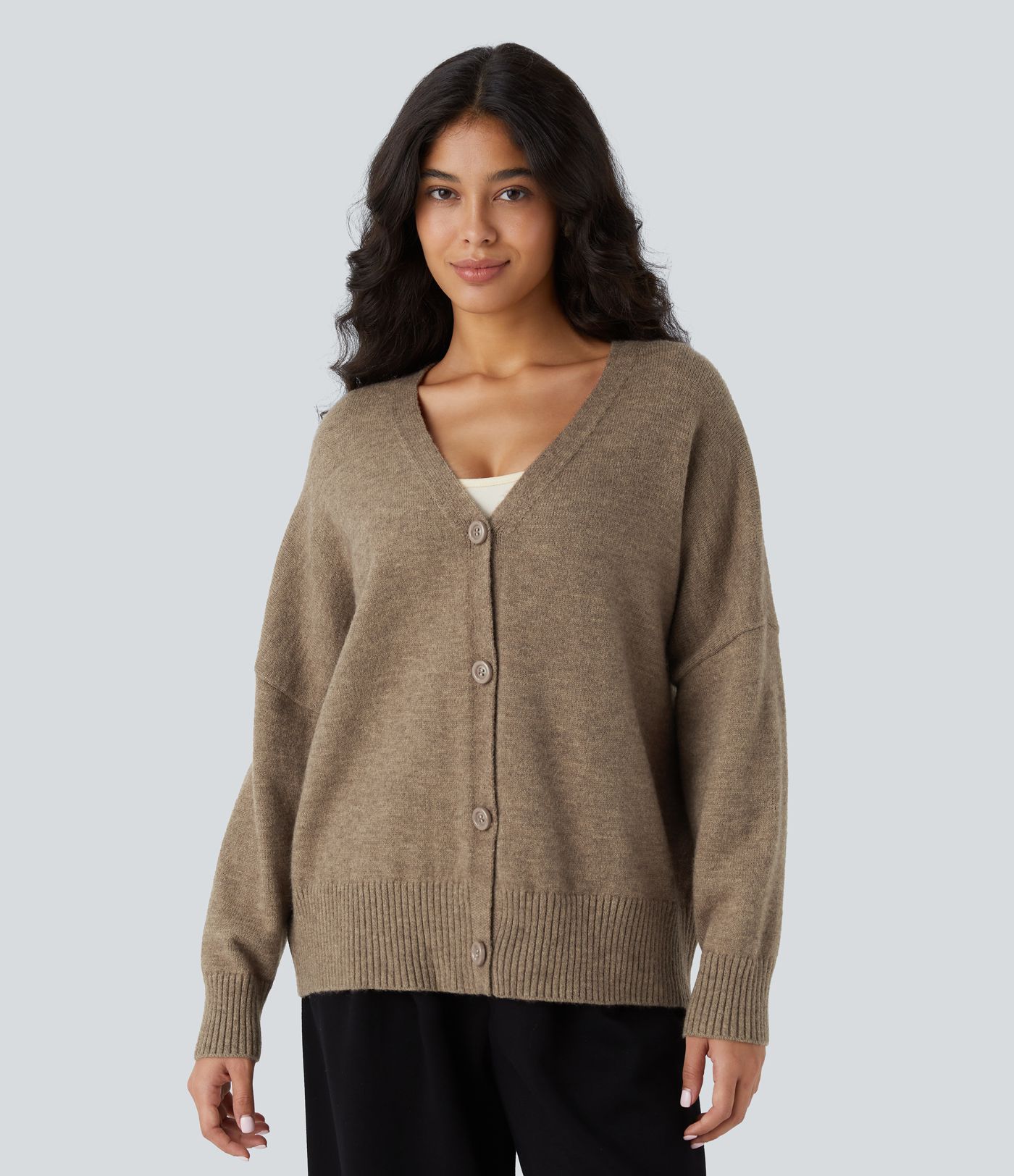 V Neck Dropped Shoulder Long Sleeve Oversize Work Cardigan