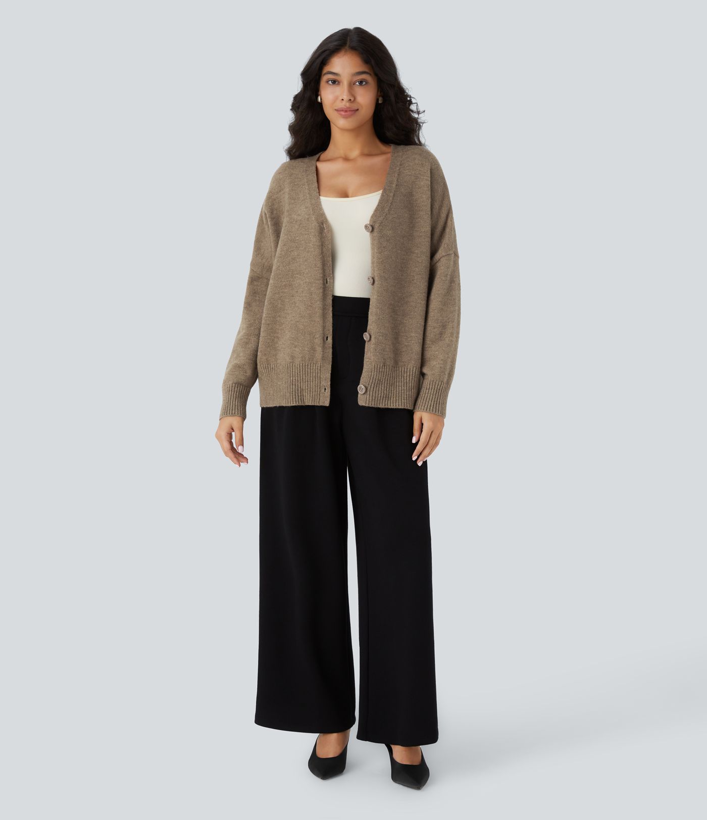 V Neck Dropped Shoulder Long Sleeve Oversize Work Cardigan