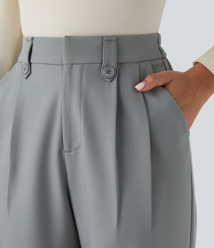 High Waisted Decorative Pocket Work Tapered Pants