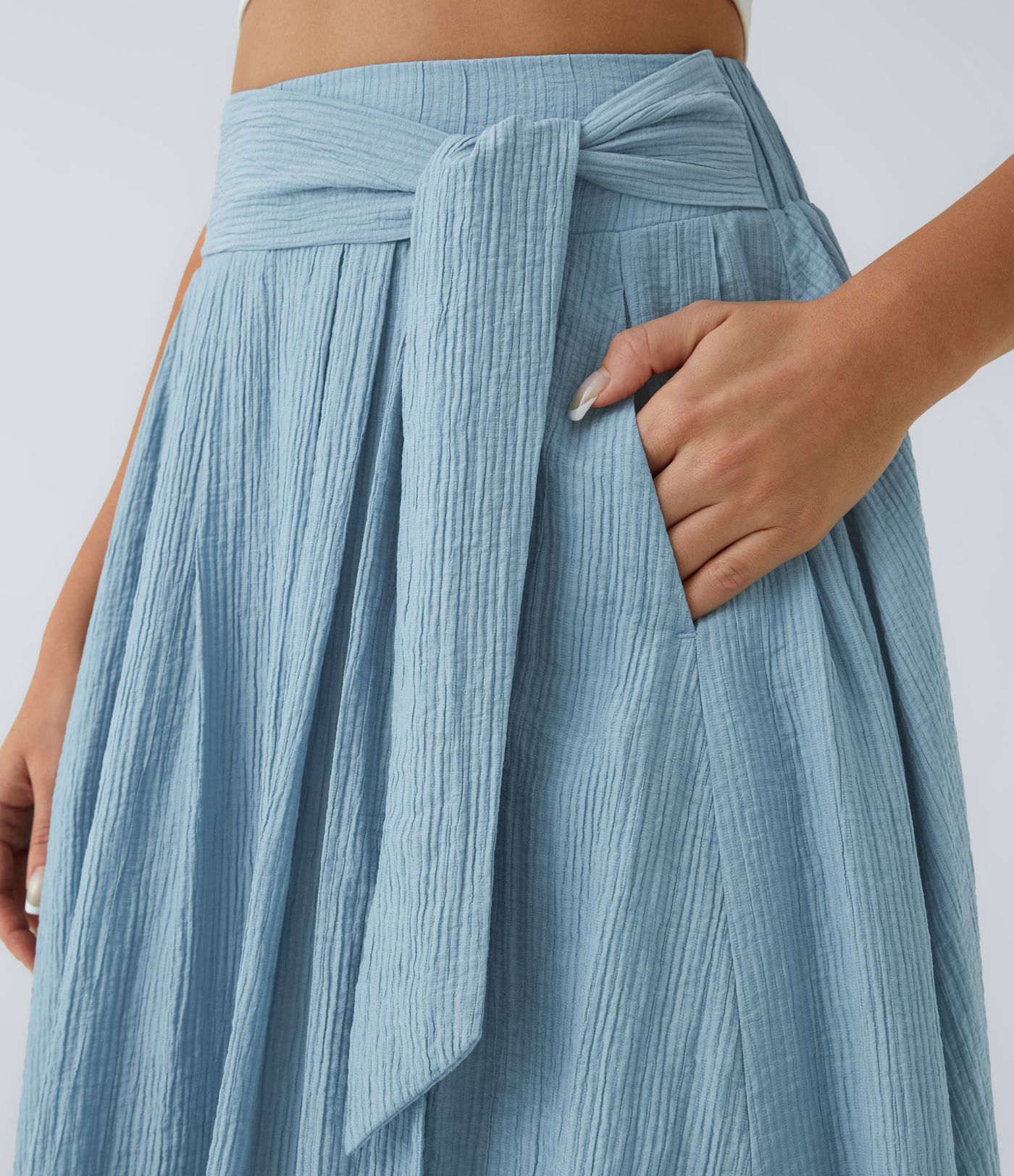 Falda midi casual fluida con abertura en el bolsillo lateral con cordones de talle alto